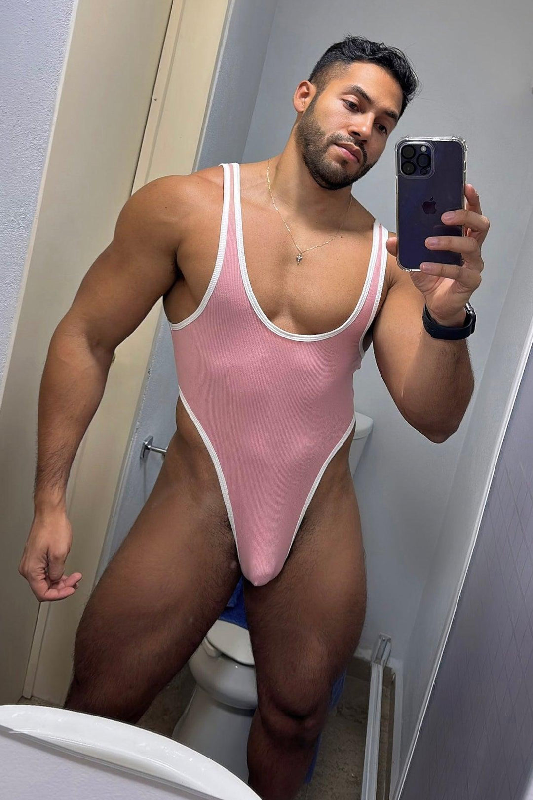 Afterglow Ribbed Bodysuit - Pink w/ White Trim - JJ Malibu
