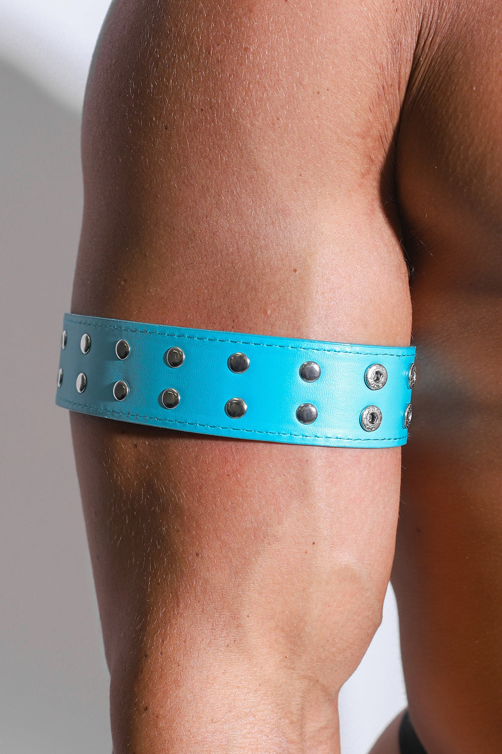 Vegan Leather Studded Arm Bands - Light Blue
