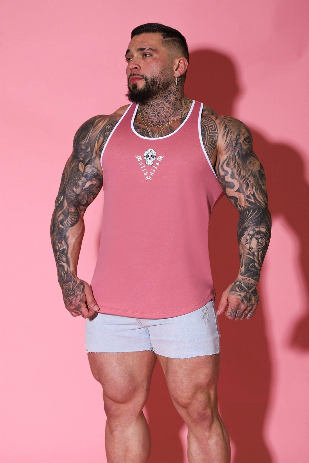 Quick-Dry Tank Top - Pink w/ Skull Design - JJ Malibu