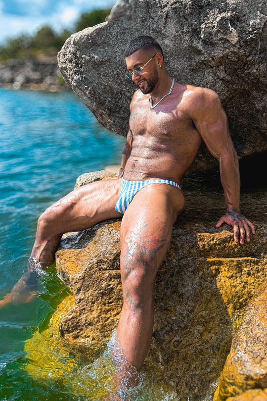 Cheeky Classic G-String Thong- Blue Stripes