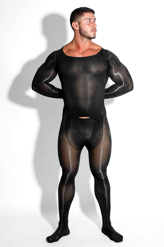 Men's Sheer Mesh Onesie Bodysuit with Hollow Crotch Cutout