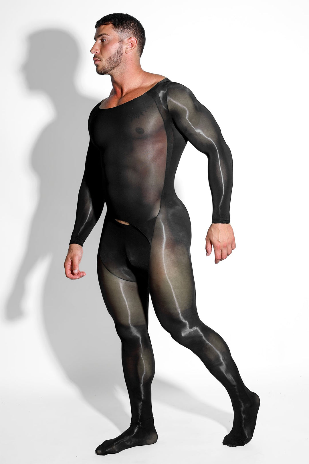 Men's Sheer Mesh Onesie Bodysuit with Hollow Crotch Cutout