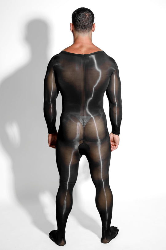 Men's Sheer Mesh Onesie Bodysuit with Hollow Crotch Cutout