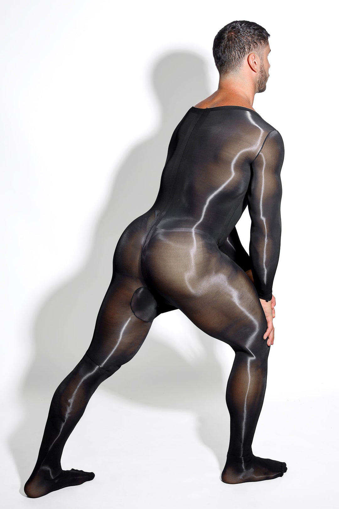 Men's Sheer Mesh Onesie Bodysuit with Hollow Crotch Cutout