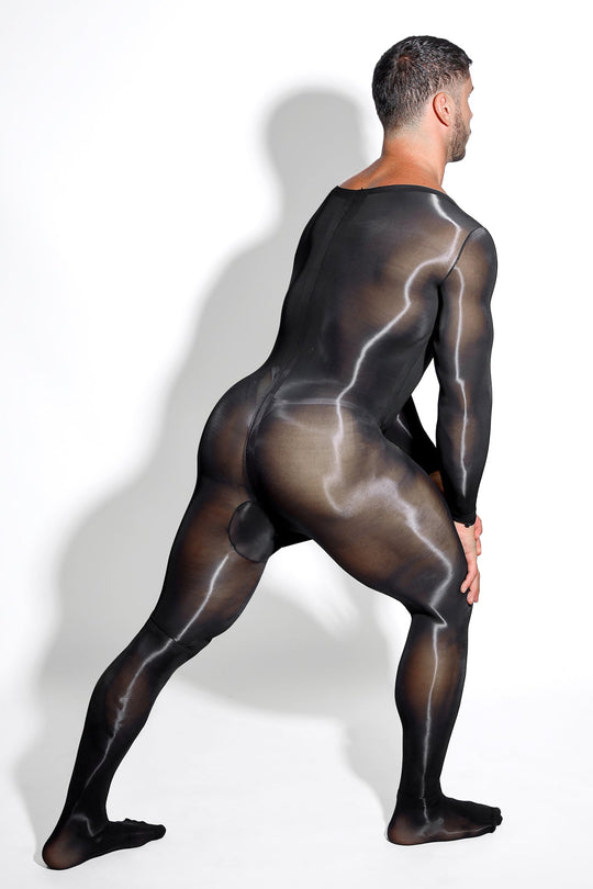 Men's Sheer Mesh Onesie Bodysuit with Hollow Crotch Cutout