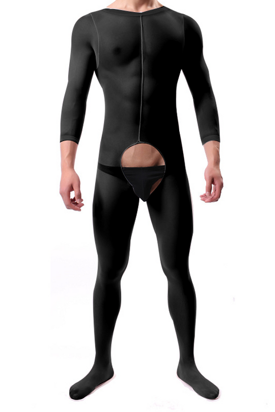 Men's Sheer Mesh Onesie Bodysuit with Hollow Crotch Cutout