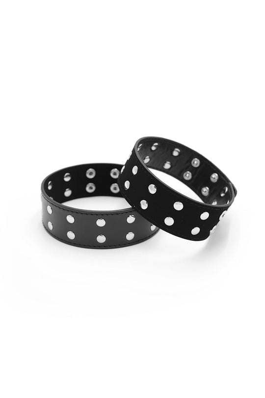 Pulseras de cuero vegano con tachuelas - Negras