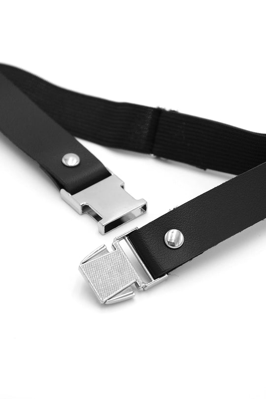 Vegan Leather Snap Buckle Leg Bands - Black
