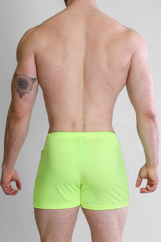 Karma 2" Short Shorts with Zipper Pockets - Neon Yellow