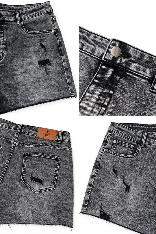 Rockstar Raw Cut 2.5" Denim Short Shorts - Black Acid Wash