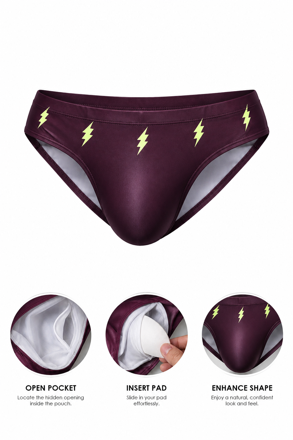 Wet-N-Wild Swim Briefs - Maroon Lightning