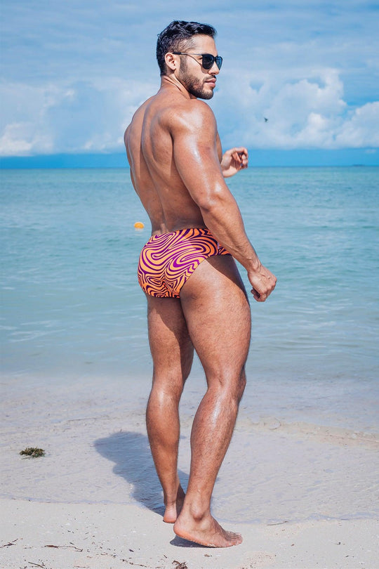 Wet N Wild Swim Briefs - Orange w/ Purple Swirls - JJ Malibu 