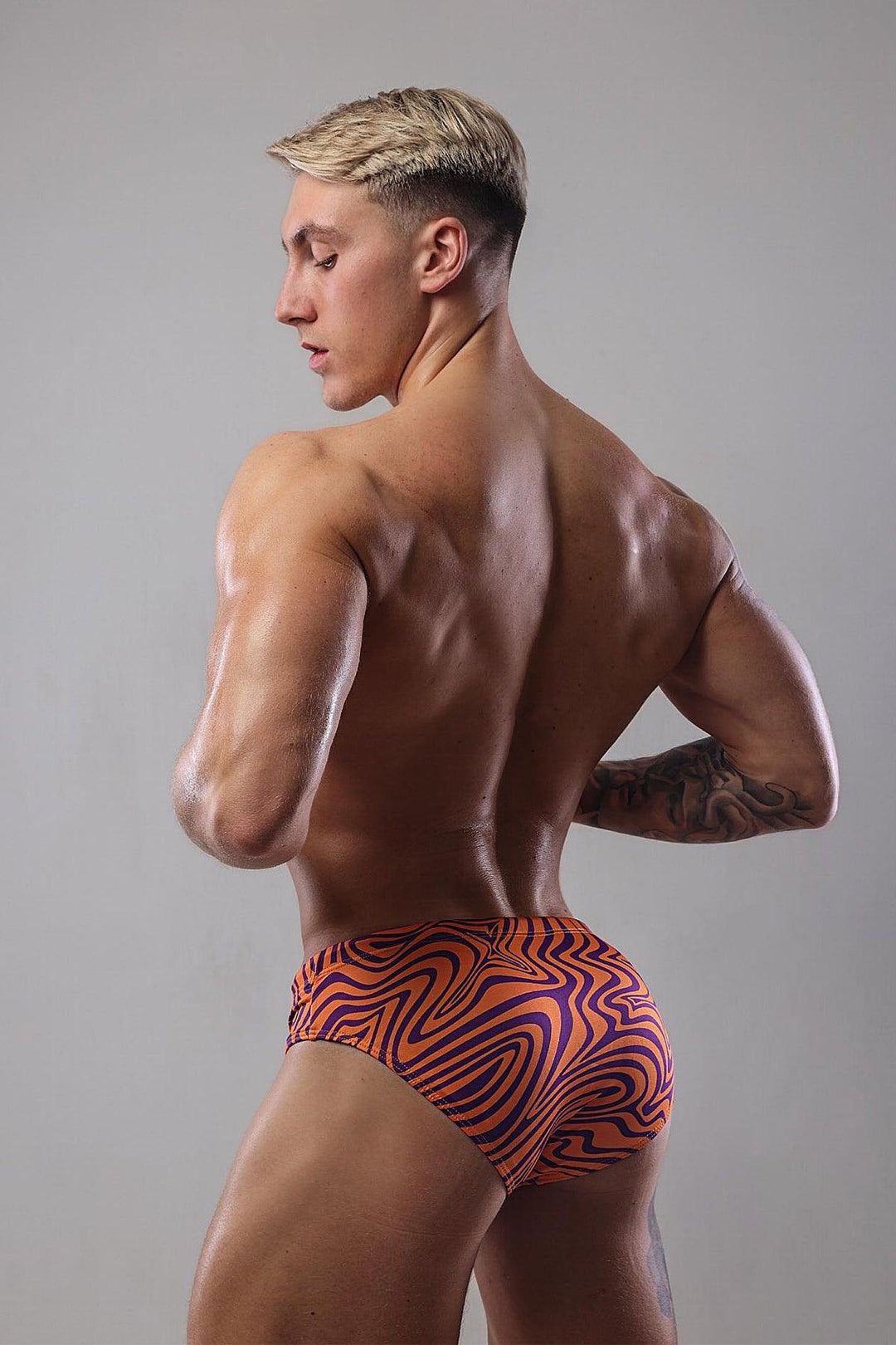 Wet N Wild Swim Briefs - Orange w/ Purple Swirls - JJ Malibu 