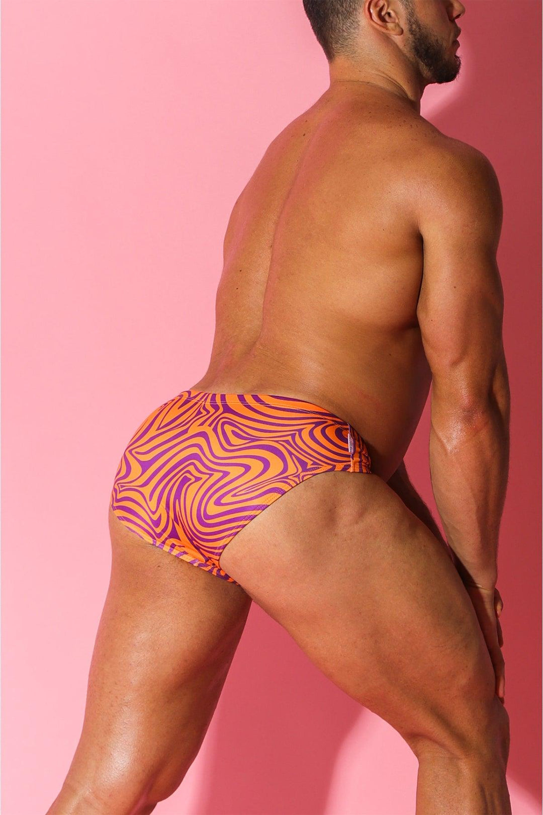 Wet N Wild Swim Briefs - Orange w/ Purple Swirls - JJ Malibu 