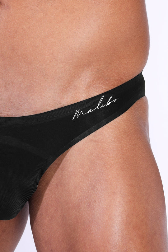 Bas de bikini sans coutures avec découpe en maille - Noir nuit