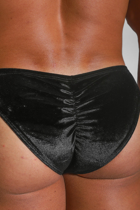 Braguita de bikini aterciopelada con efecto fruncido - Negro ónix