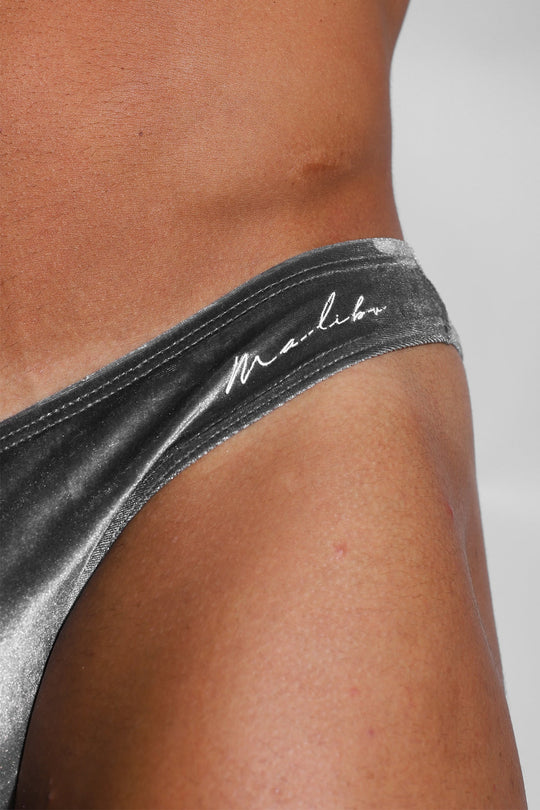 Bas de bikini velouté à effet froissé - Gris fossile