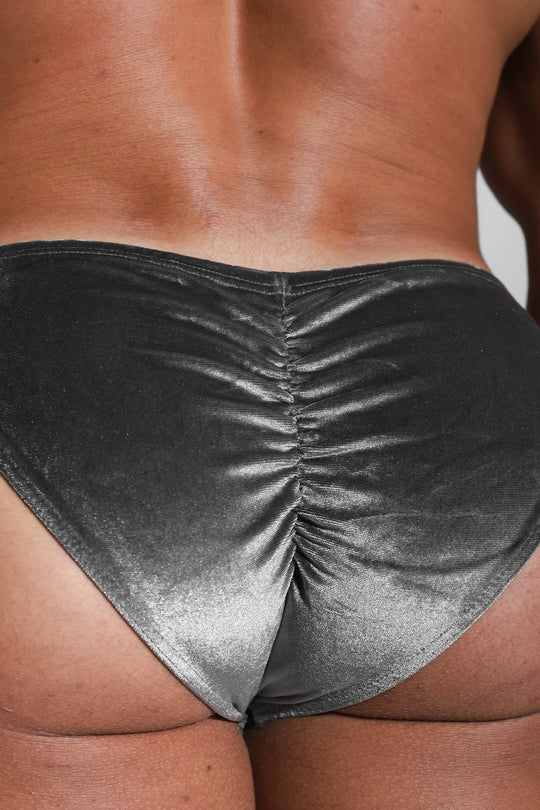 Bas de bikini velouté à effet froissé - Gris fossile