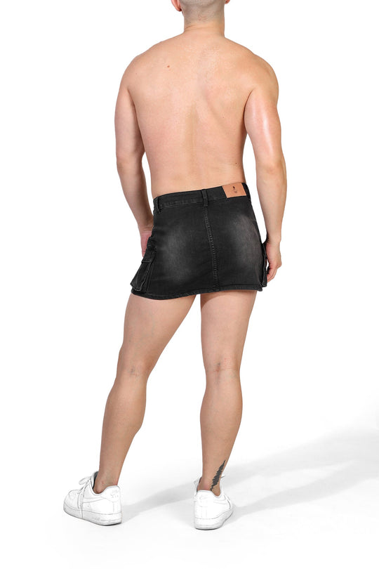 Jupe cargo en jean pour homme - Noir délavé