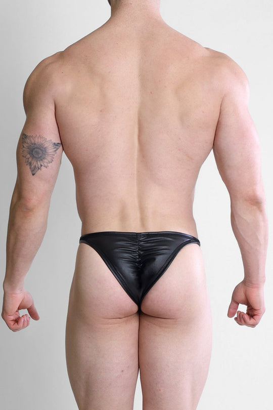 Soft Vegan Leather Scrunch Butt Briefs - Black Licorice