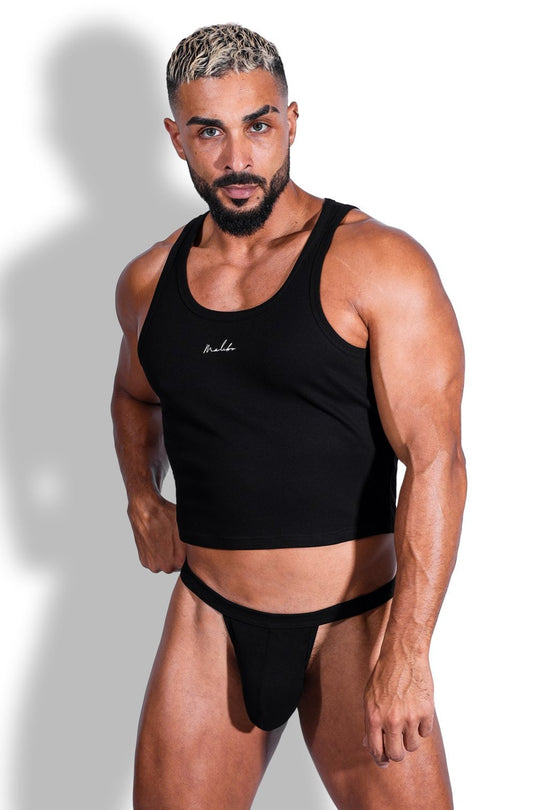 Top corto Dreamy Muscle Fit de canalé - Negro medianoche