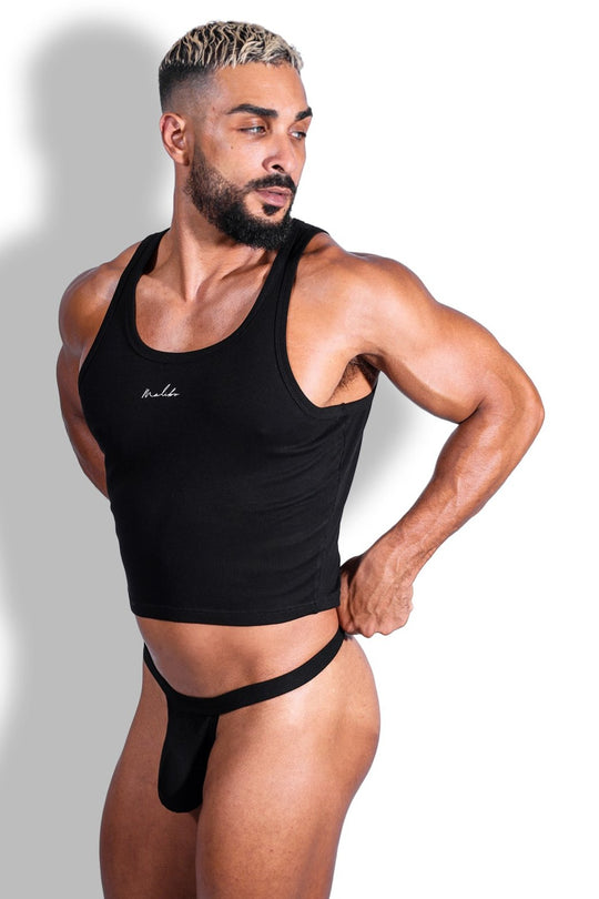 Top corto Dreamy Muscle Fit de canalé - Negro medianoche