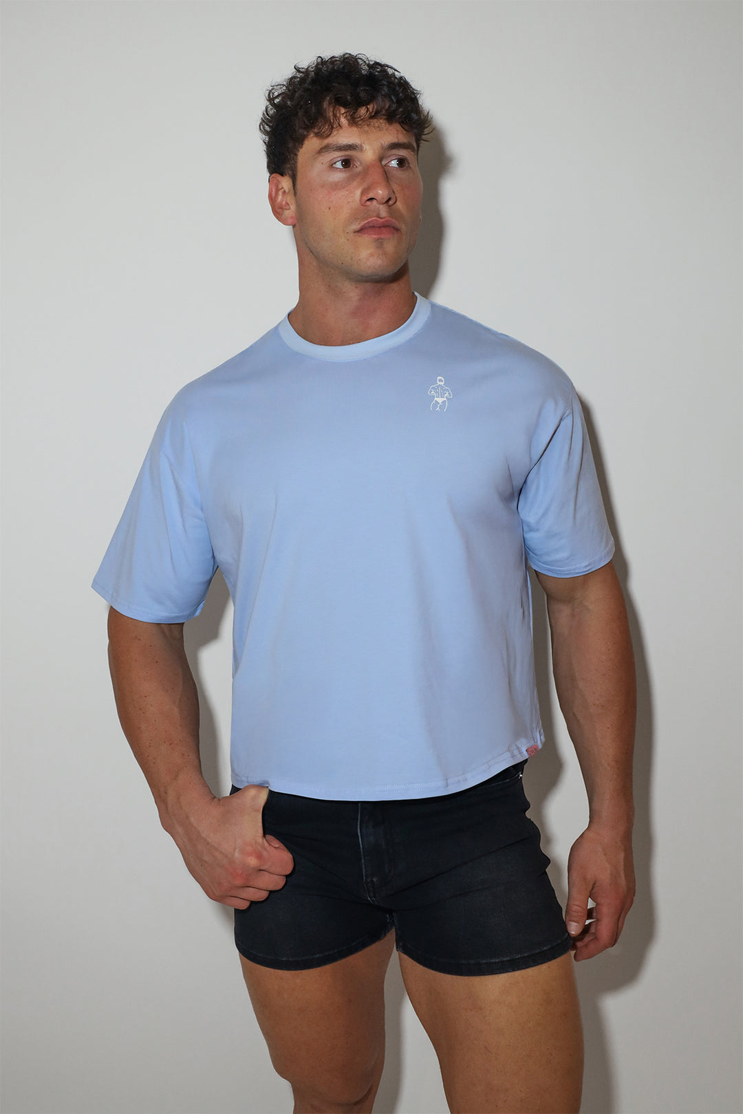 Oversized Relaxed Crop Top - Baby Blue