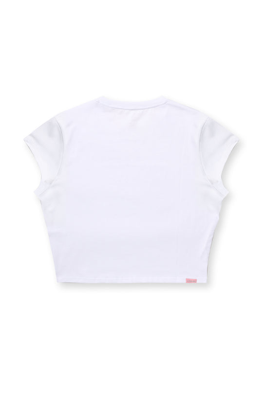 Muscle-Fit Crop Half-Sleeve Tee - White