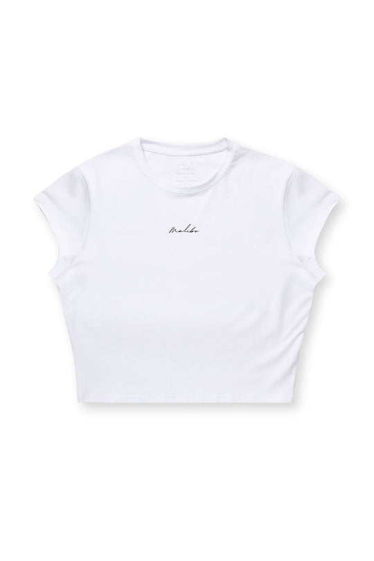 Muscle-Fit Crop Half-Sleeve Tee - White