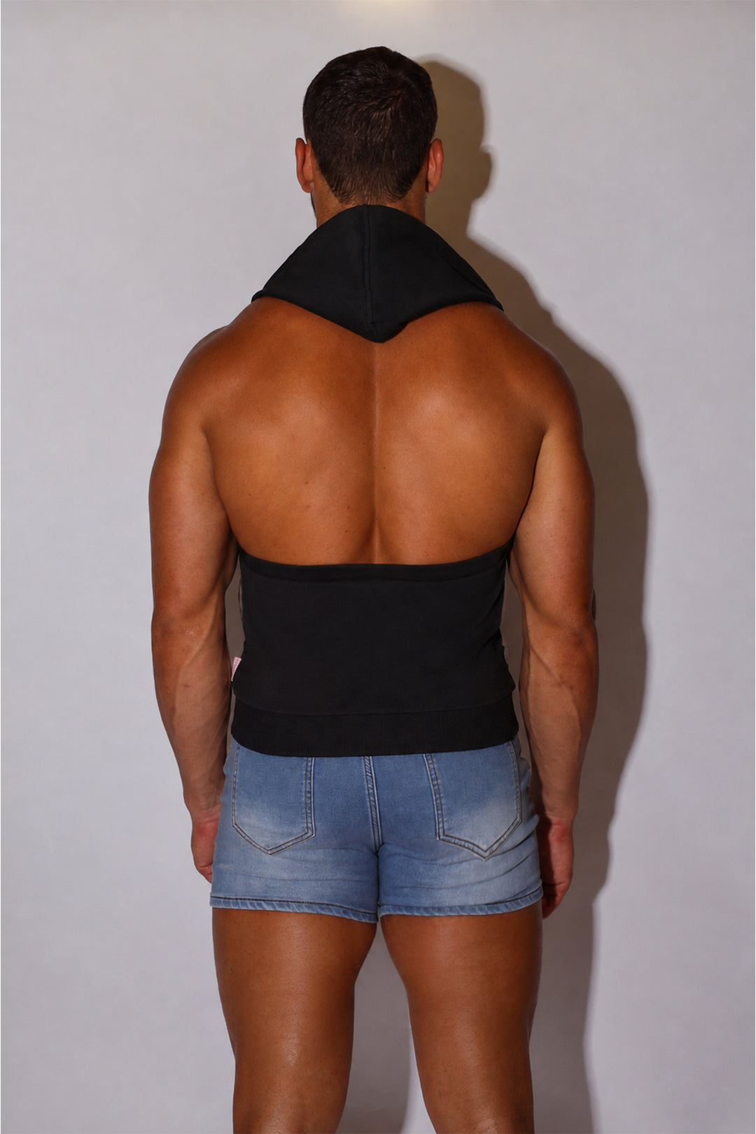 Open Back Sleeveless Hoodie - Midnight Black
