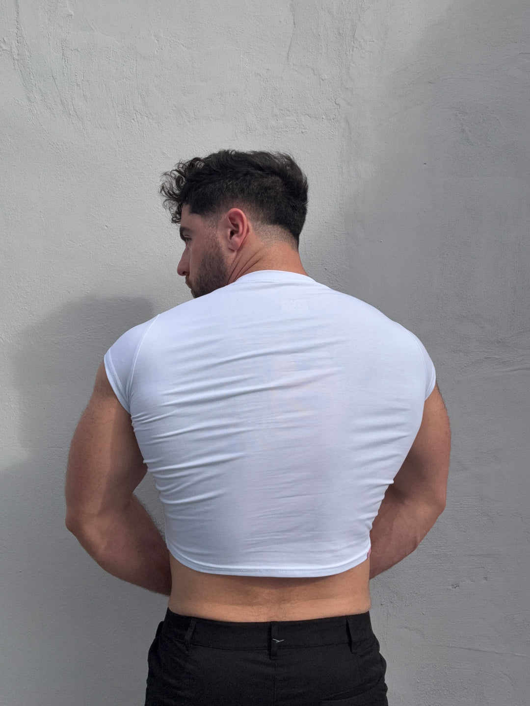 Muscle-Fit Crop Half-Sleeve Tee - White