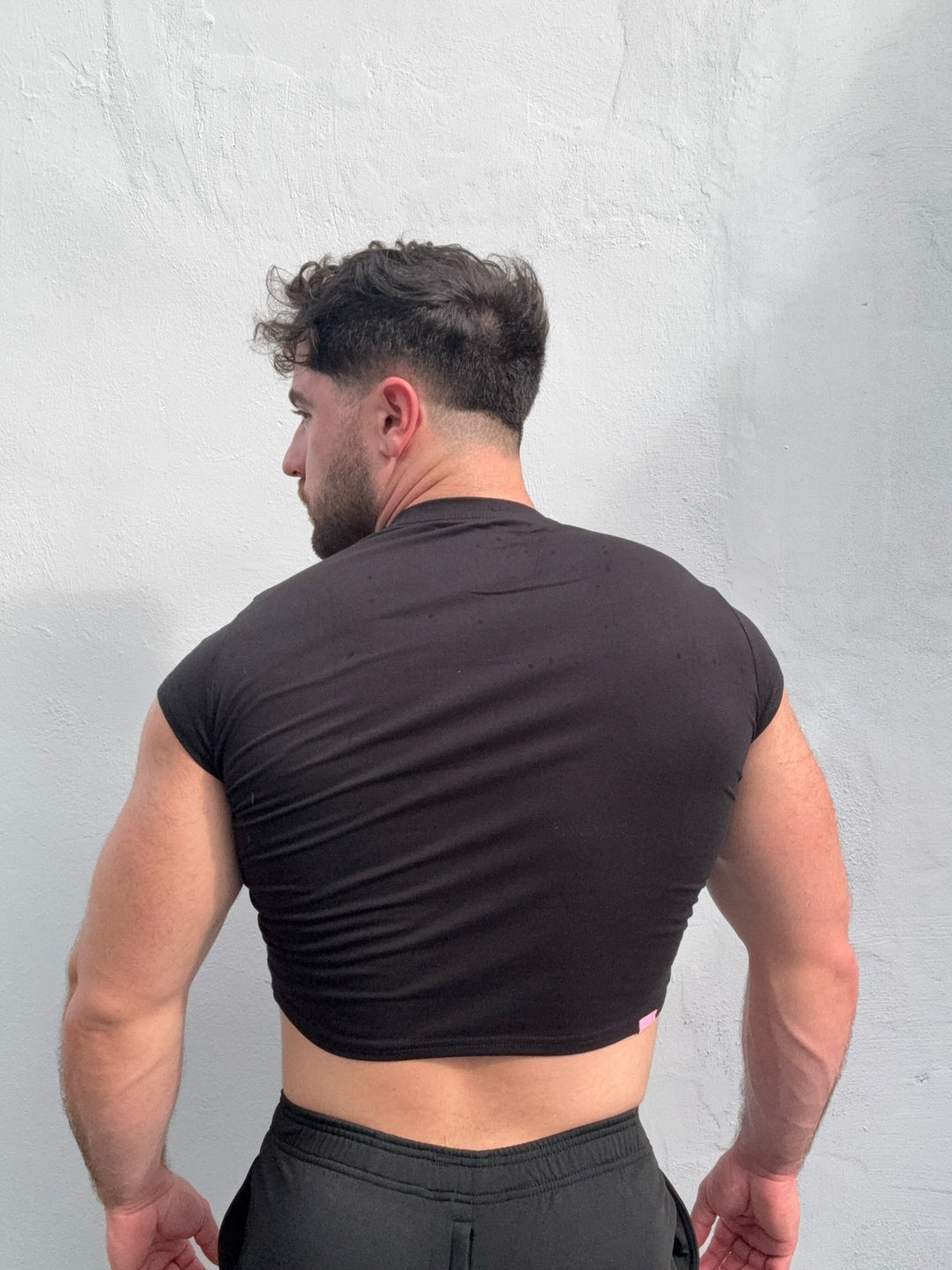 Muscle-Fit Crop Half-Sleeve Tee - Black