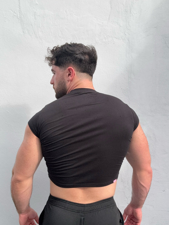 Muscle-Fit Crop Half-Sleeve Tee - Black