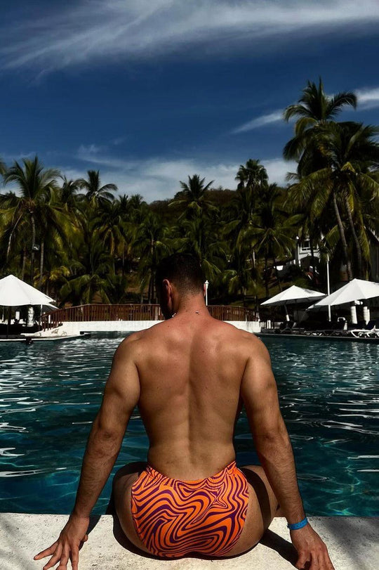 Wet N Wild Swim Briefs - Orange w/ Purple Swirls - JJ Malibu 