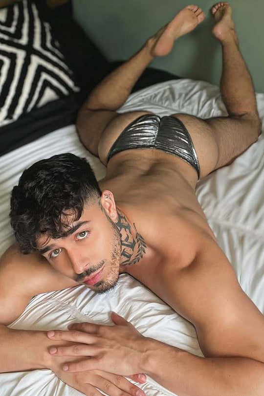 Luna Scrunch Butt Thong - Metallic Silver