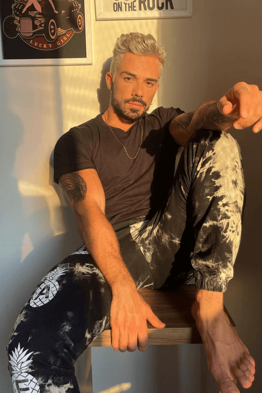 Classic Tapered Ankle Joggers - Black Tie Dye with Pineapple Print - JJ Malibu 