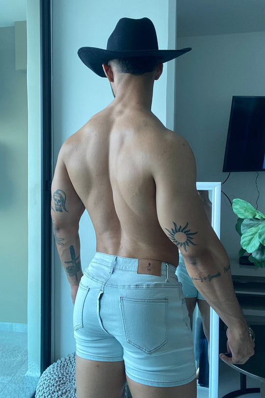 Peek-A-Boo Denim Shorts - Sky Blue