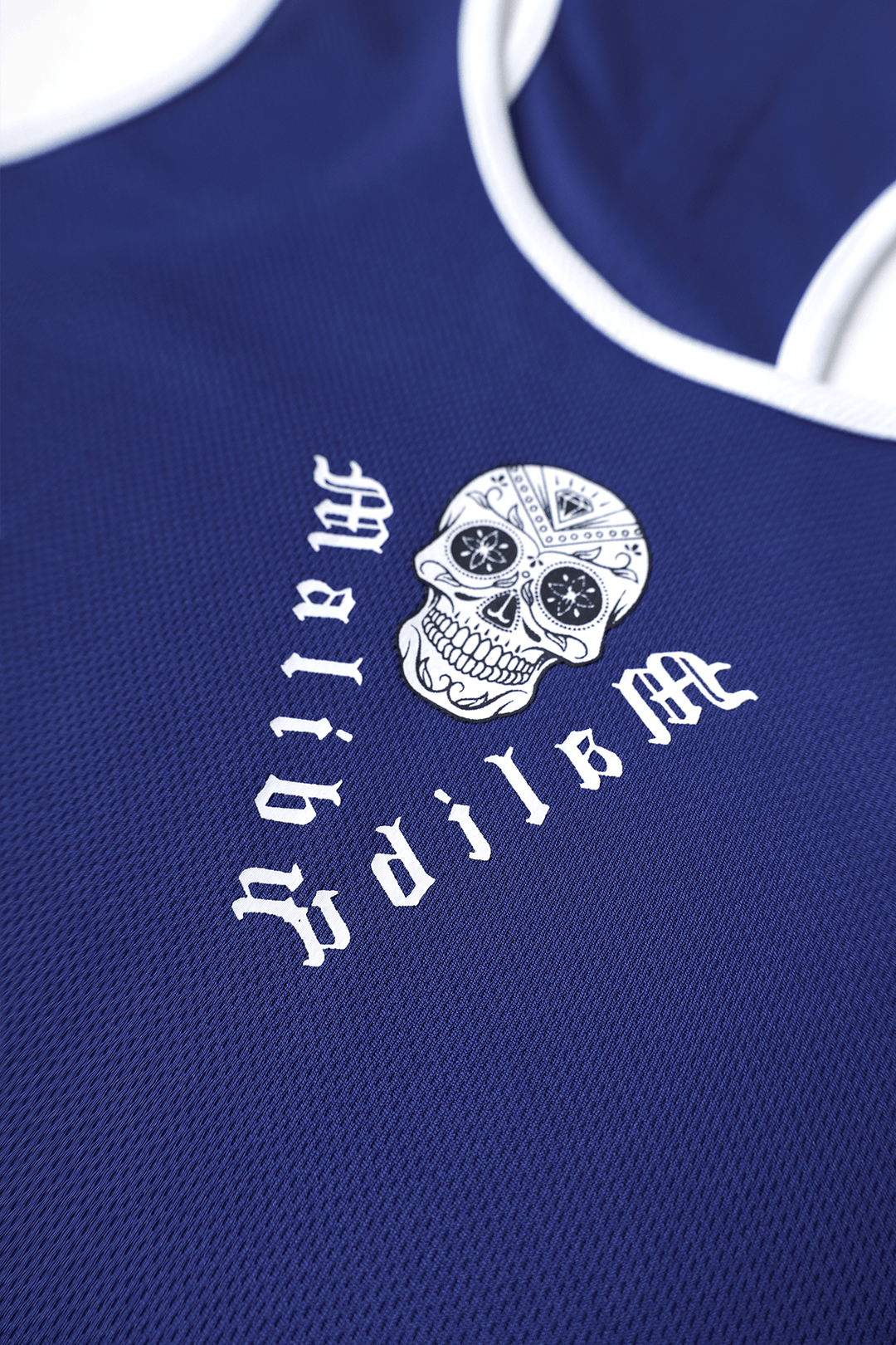 Chaos Dri Fit White Trim Tank Top - Dark Blue w/ Skull Design - JJ Malibu 