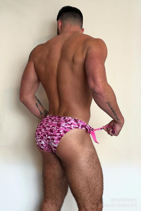 Side-Tie Swim Briefs - Reversible-Pink/Camo
